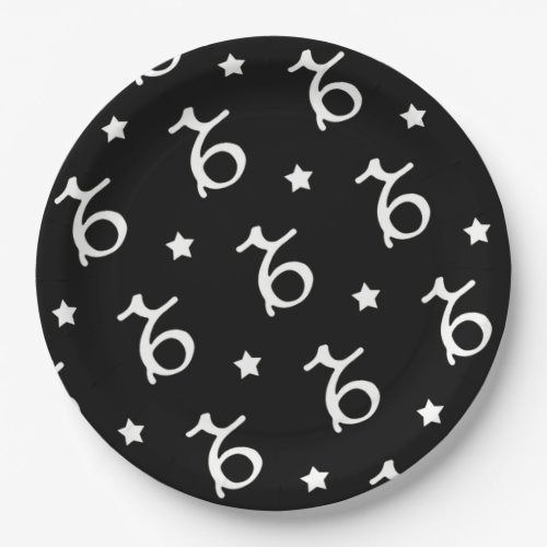 Capricorn Zodiac Symbol Black and White Paper Plates