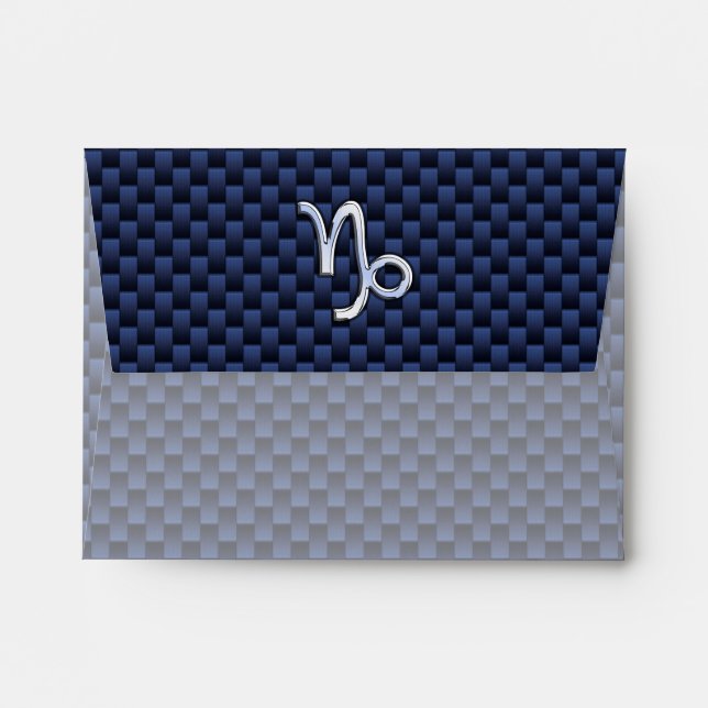 Capricorn Zodiac Symbol Blue Carbon Fiber Style Envelope (Back (Top Flap))