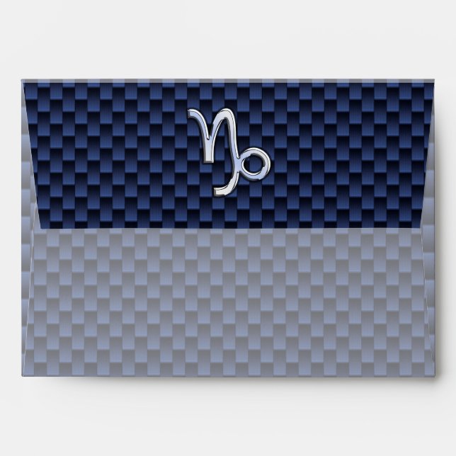 Capricorn Zodiac Symbol Blue Carbon Fiber Style Envelope (Back (Top Flap))