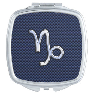 Capricorn Zodiac Symbol Blue Carbon Fiber Style Vanity Mirror