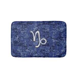 Capricorn Zodiac Symbol Blue Digital Camouflage Bathroom Mat