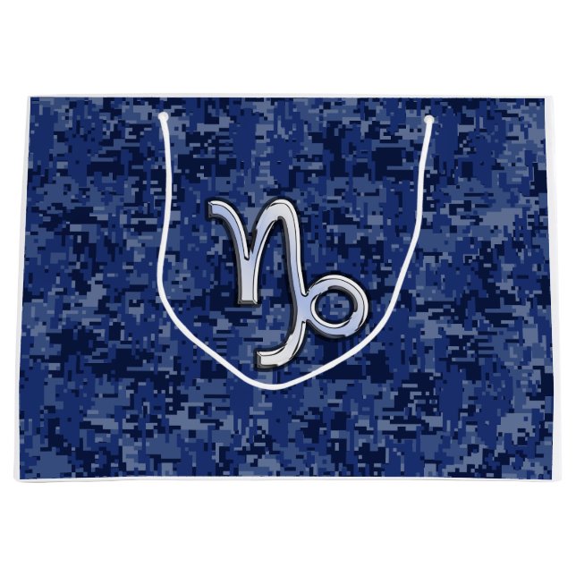 Capricorn Zodiac Symbol Blue Digital Camouflage Large Gift Bag (Front)