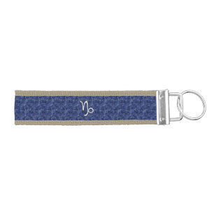 Capricorn Zodiac Symbol Blue Digital Camouflage Wrist Keychain