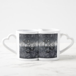 Capricorn Zodiac Symbol Distressed Steel Decor Coffee Mug Set