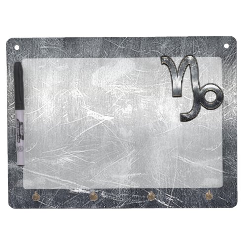 Capricorn Zodiac Symbol Distressed Steel Decor Dry Erase Board With Keychain Holder