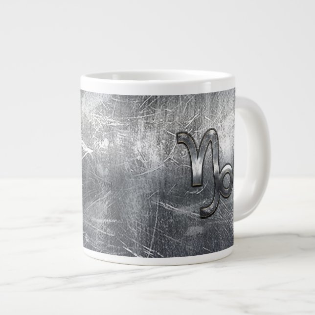 Capricorn Zodiac Symbol Distressed Steel Decor Giant Coffee Mug (Front Right)