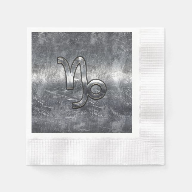 Capricorn Zodiac Symbol Distressed Steel Decor Paper Napkins (Front)