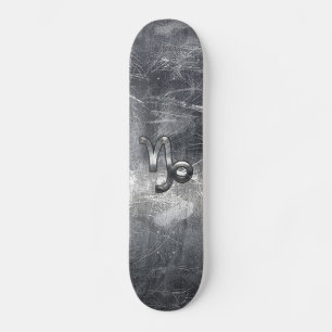 Capricorn Zodiac Symbol Distressed Steel Decor Skateboard Deck