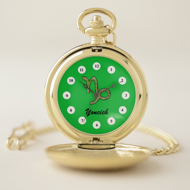 Capricorn Zodiac Symbol Element (Cf) by KYoncich Pocket Watch (Inside)