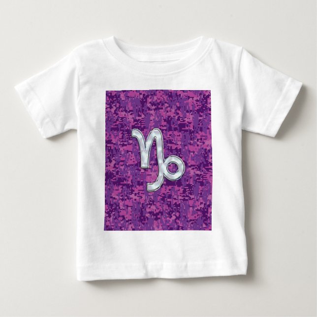 Capricorn Zodiac Symbol Fuchsia Digital Camouflage Baby T-Shirt (Front)