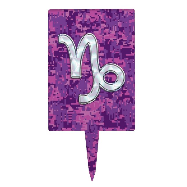 Capricorn Zodiac Symbol Fuchsia Digital Camouflage Cake Topper (Front)