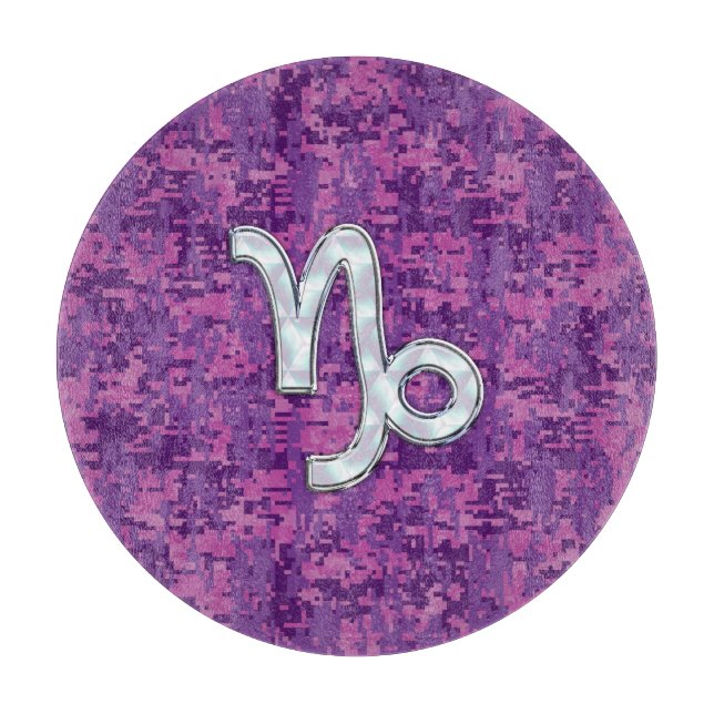Capricorn Zodiac Symbol Fuchsia Digital Camouflage Cutting Board (Front)