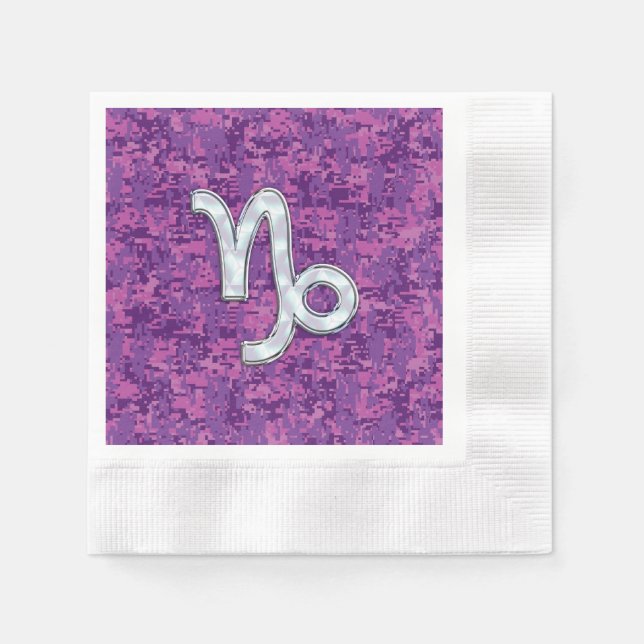 Capricorn Zodiac Symbol Fuchsia Digital Camouflage Napkins (Front)