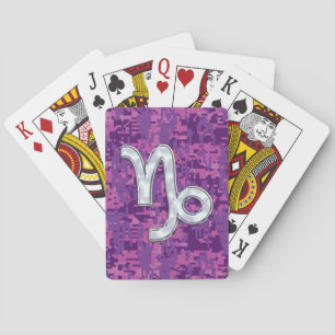Capricorn Zodiac Symbol Fuchsia Digital Camouflage Poker Cards