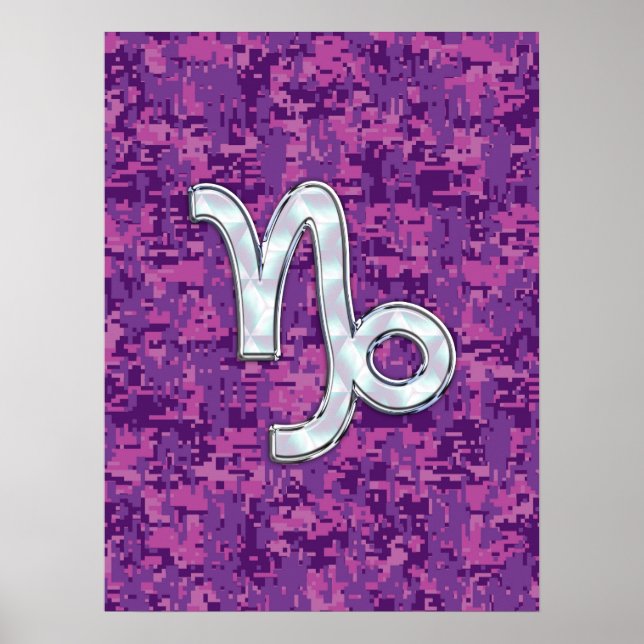 Capricorn Zodiac Symbol Fuchsia Digital Camouflage Poster (Front)