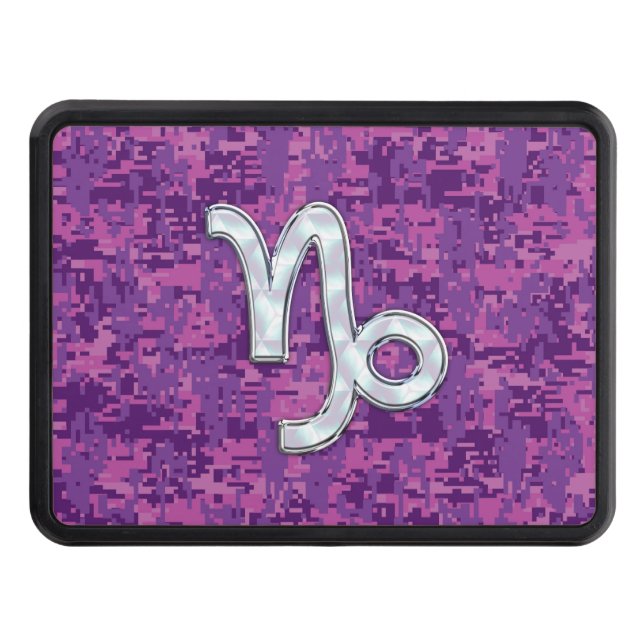 Capricorn Zodiac Symbol Fuchsia Digital Camouflage Tow Hitch Cover (Front)