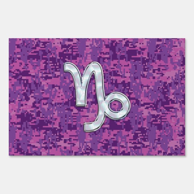 Capricorn Zodiac Symbol Fuchsia Digital Camouflage Yard Sign (Front)