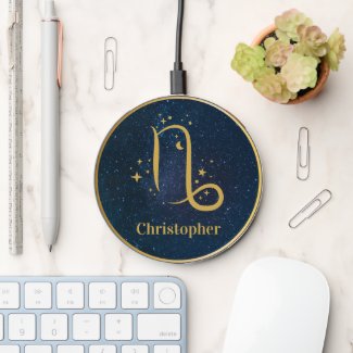 Capricorn zodiac symbol gold blue personalized