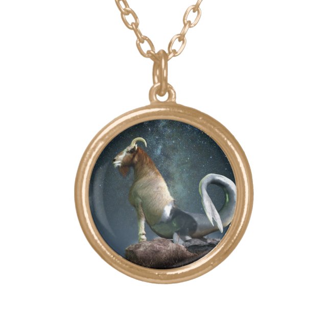 Capricorn Zodiac Symbol Gold Plated Necklace (Front)