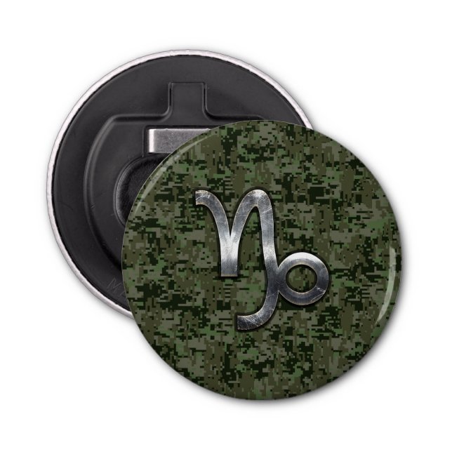 Capricorn Zodiac Symbol Green Digital Camouflage Bottle Opener (Front)