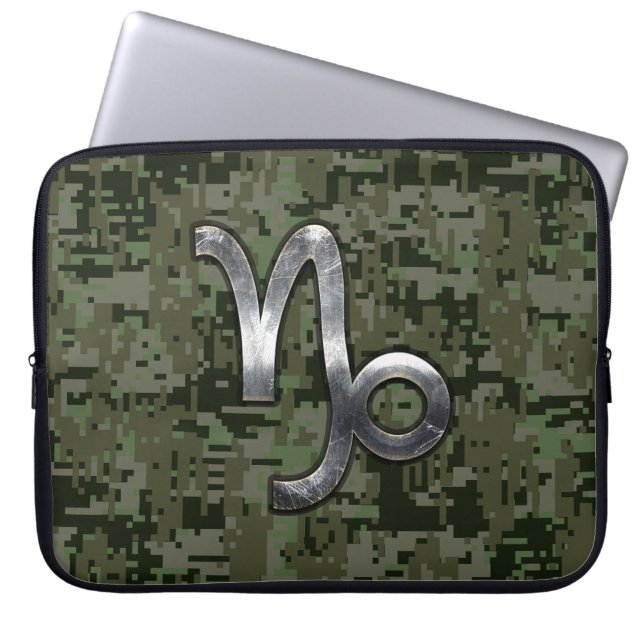Capricorn Zodiac Symbol Green Digital Camouflage Laptop Sleeve (Front)