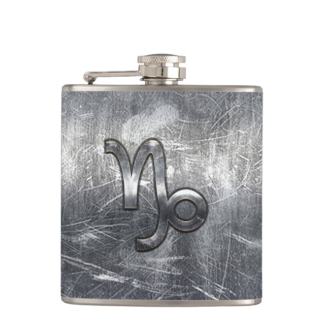 Capricorn Zodiac Symbol Grunge Distressed Style Flask (Front)