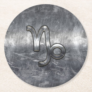 Capricorn Zodiac Symbol Grunge Distressed Style Round Paper Coaster