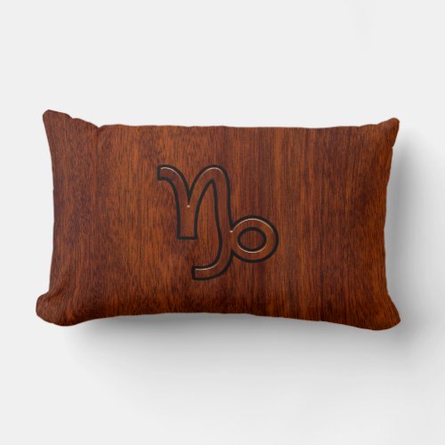 Capricorn Zodiac Symbol in Mahogany Brown Lumbar Pillow