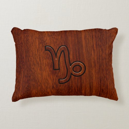 Capricorn Zodiac Symbol in Mahogany Style print Decorative Pillow