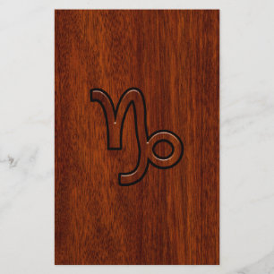 Capricorn Zodiac Symbol in Mahogany Style print Stationery
