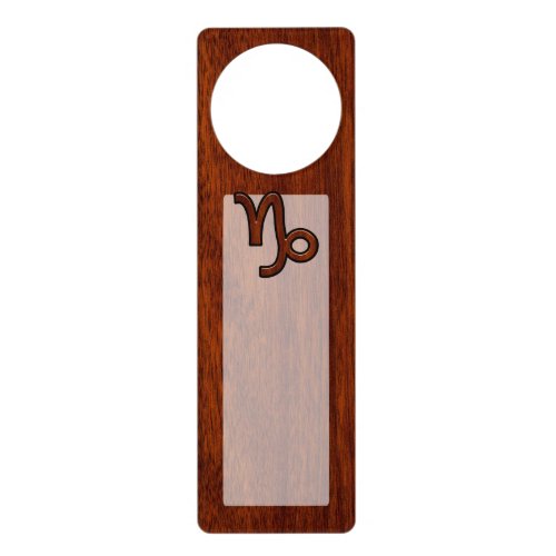 Capricorn Zodiac Symbol in Mahogany Wood Style Door Hanger