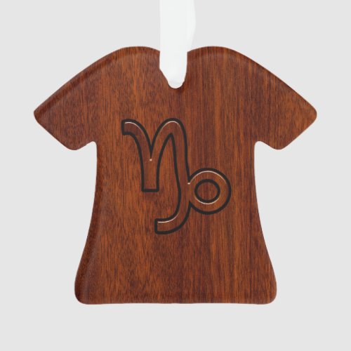 Capricorn Zodiac Symbol in Mahogany Wood Style Ornament