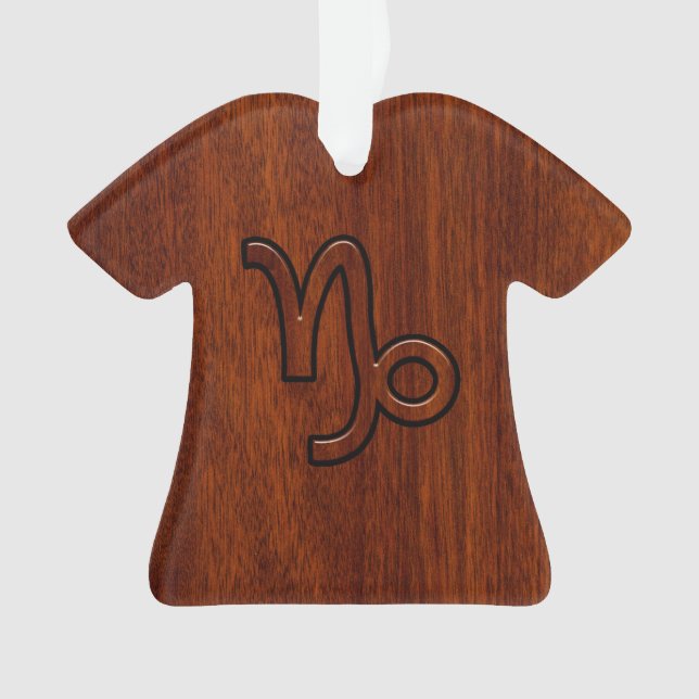 Capricorn Zodiac Symbol in Mahogany Wood Style Ornament (Front)