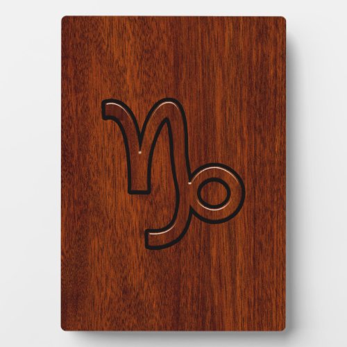 Capricorn Zodiac Symbol in Mahogany Wood Style Plaque