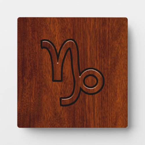 Capricorn Zodiac Symbol in Mahogany Wood Style Plaque