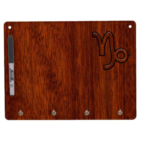 Capricorn Zodiac Symbol in Wood Grain Style Dry Erase Board With Keychain Holder