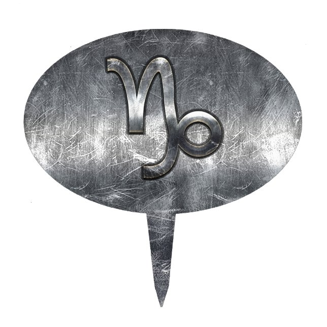 Capricorn Zodiac Symbol Industrial Style Cake Topper (Front)