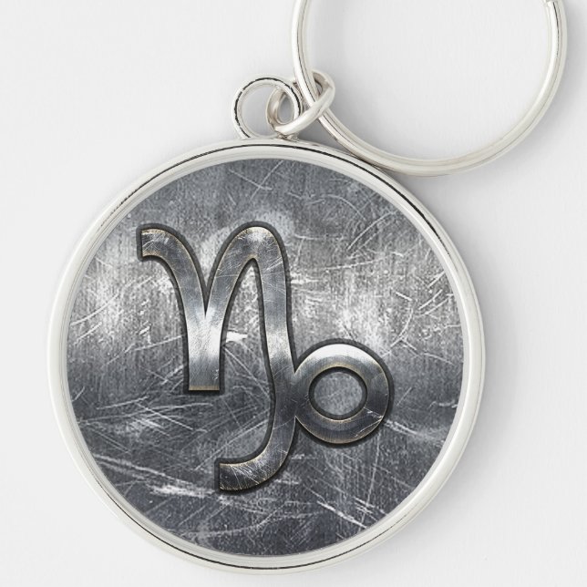 Capricorn Zodiac Symbol Industrial Style Keychain (Front)