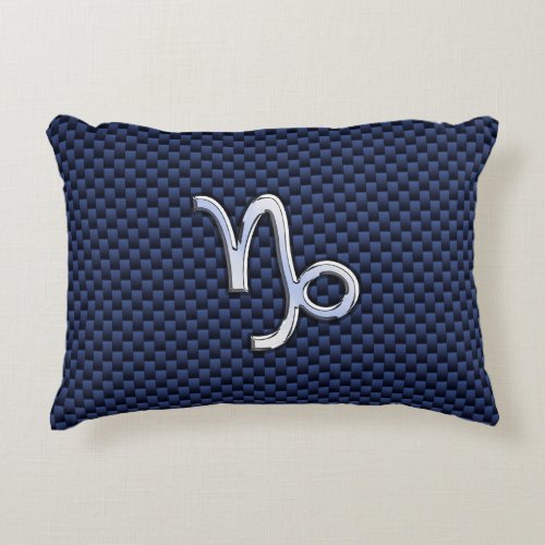 Capricorn Zodiac Symbol Navy Blue Carbon Fiber Accent Pillow