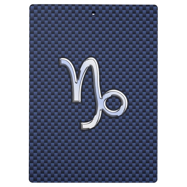 Capricorn Zodiac Symbol Navy Blue Carbon Fiber Clipboard (Back)