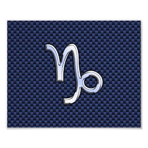 Capricorn Zodiac Symbol Navy Blue Carbon Fiber Photo Print