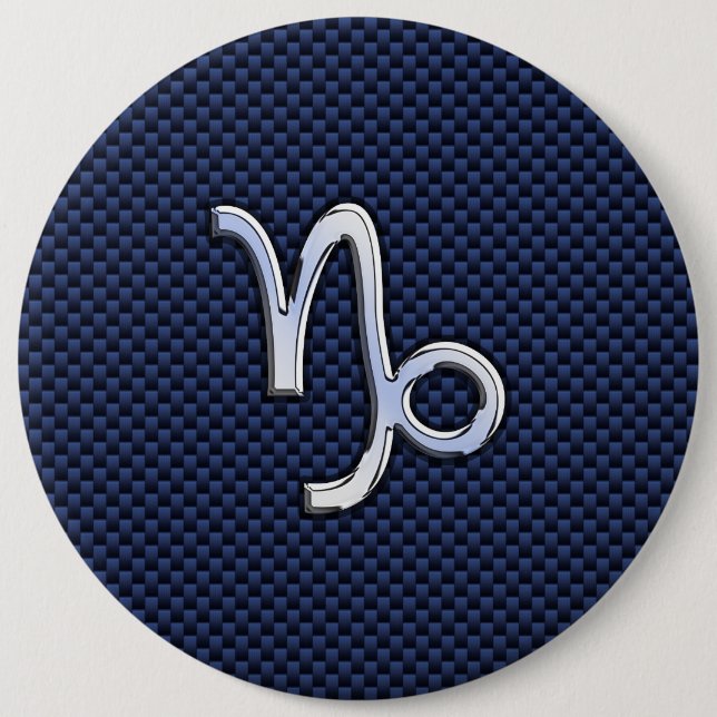 Capricorn Zodiac Symbol Navy Blue Carbon Fiber Pinback Button (Front)