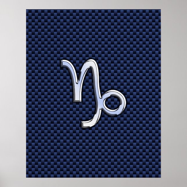 Capricorn Zodiac Symbol Navy Blue Carbon Fiber Poster (Front)