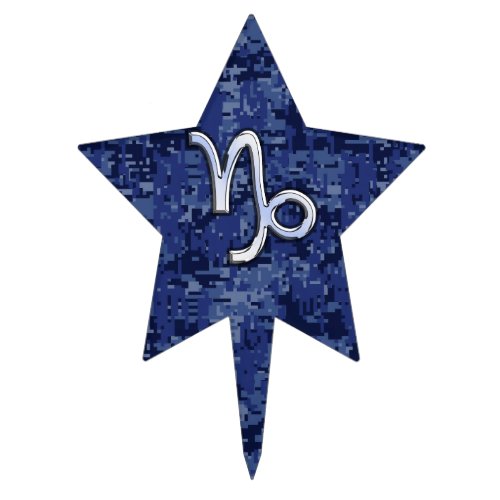 Capricorn Zodiac Symbol on Blue Digital Camo Cake Topper