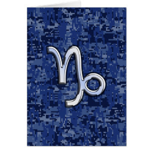 Capricorn Zodiac Symbol on Blue Digital Camo Cards