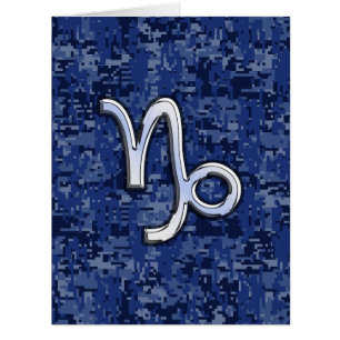 Capricorn Zodiac Symbol on Blue Digital Camo Cards