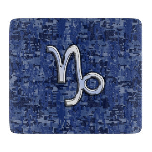 Capricorn Zodiac Symbol on Blue Digital Camo Cutting Board