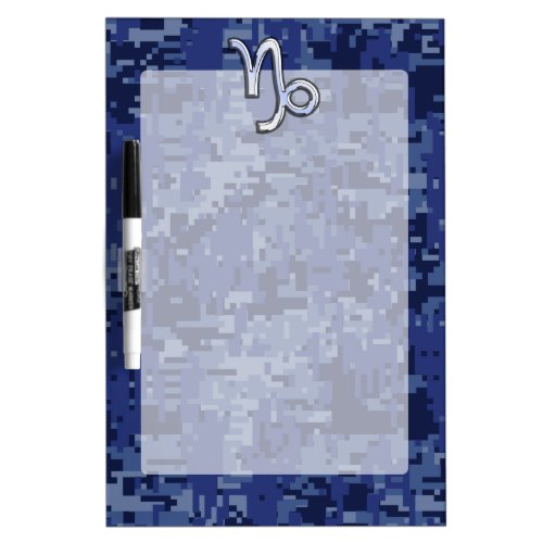 Capricorn Zodiac Symbol on Blue Digital Camo Dry Erase Board