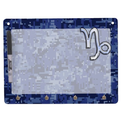 Capricorn Zodiac Symbol on Blue Digital Camo Dry Erase Board With Keychain Holder