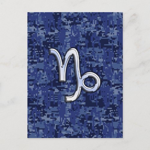 Capricorn Zodiac Symbol on Blue Digital Camo Postcard